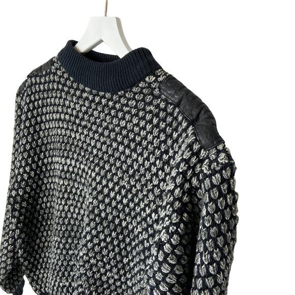 Vintage Oversized Leather Shoulder Patch Patterned Sweater - Women's Size L - Picture 2 of 5